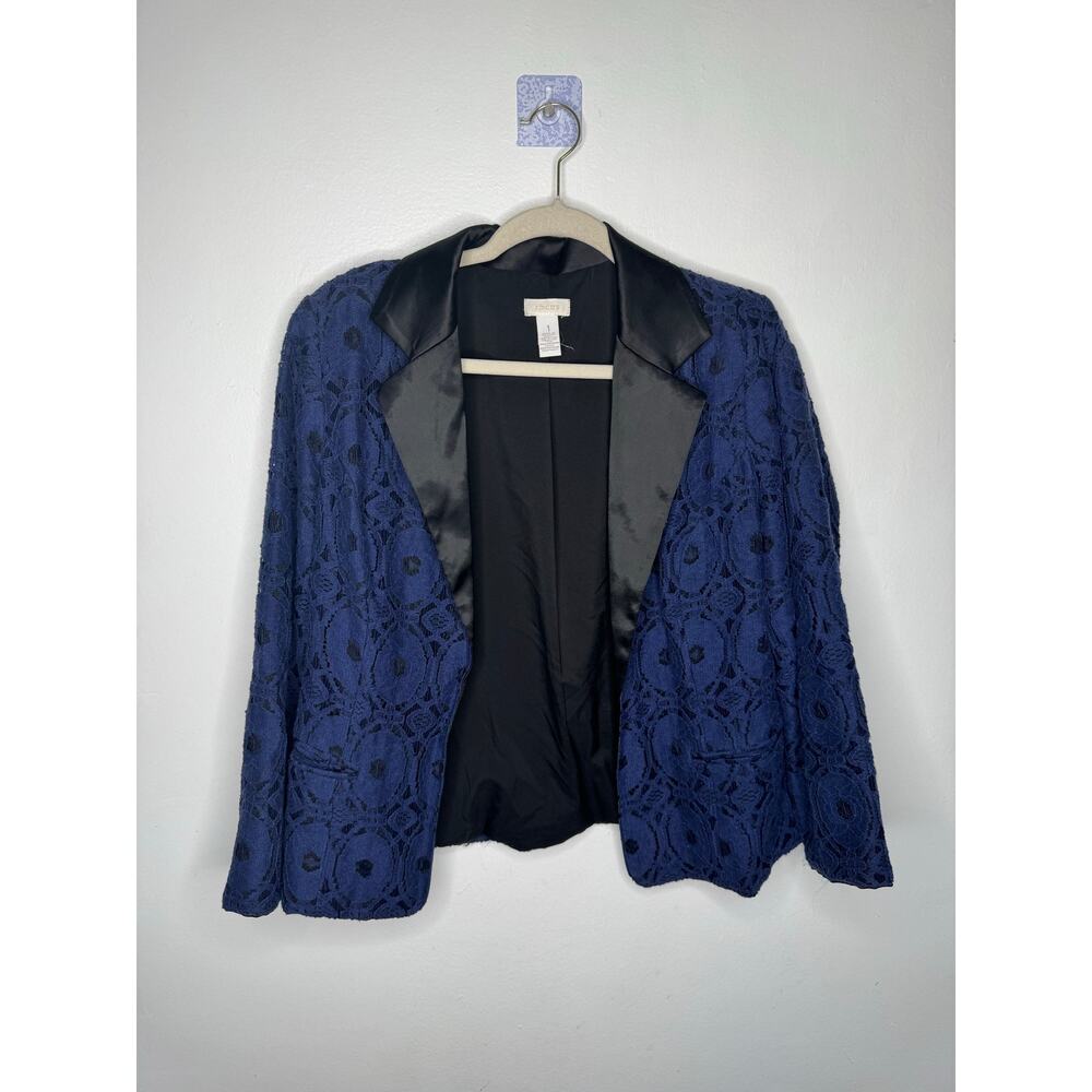 Chico’s Blue Lace Lined Open Front Jacket – Size 1